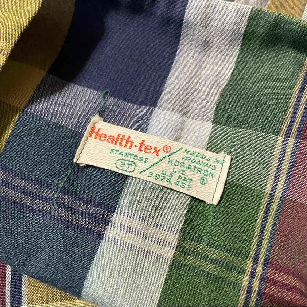 Vintage 60s Healthtex Matching Sibling Pair Toddler Plaid Shortalls, 2T & 3T